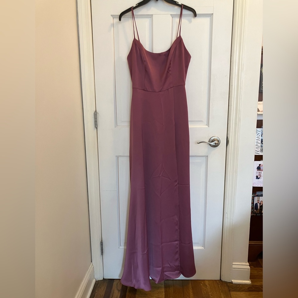 David’s Bridal Chianti (Dusty Rose) Crepe-Back Satin Spaghetti Strap Dress
